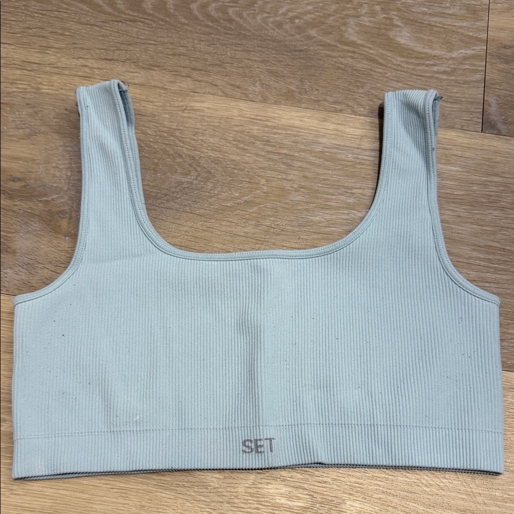 Set active box cut ribbed sports bra light blue
